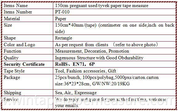 Usage for Pregnant Women and Hospital Disposable Dupont Paper tape measure 150cm